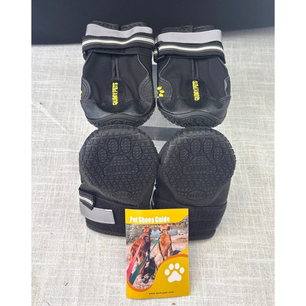 Qumy Dog Shoes Boots With Reflective Straps Anti-Slip Sole Waterproof Size 8